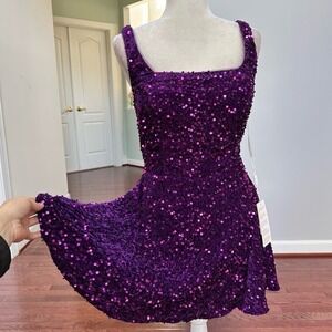 NWT Stacees Custom Orchid Purple Fully Sequined Cute Fun Party Cocktail Dress